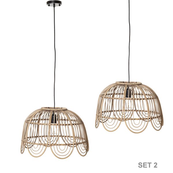 Set 2 Lamparas Techo Mimbre. 49*49*33/43*43*30 Cm - Imagen 2