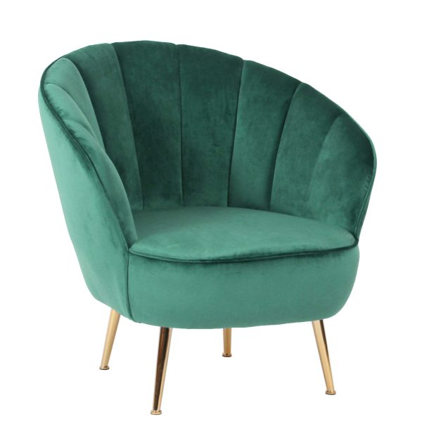 Sillon Abanico Terciopelo Verde, Patas Oro Cromo. 79*76*76 Cm