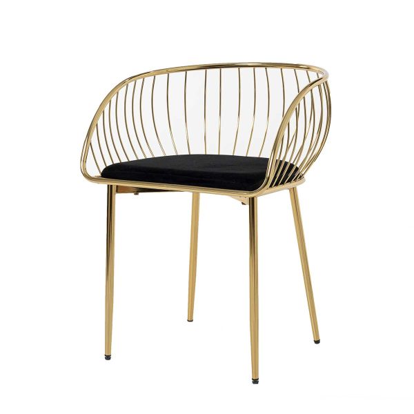 Silla De Asiento De Terciopelo Negro Y Estructura Oro Cromado 80*55*57 Cm
