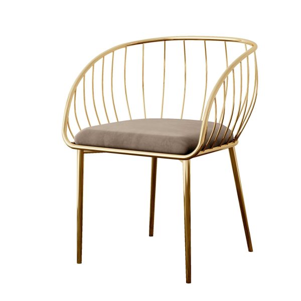 Silla De Asiento De Terciopelo Beige Y Estructura Oro Cromado 80*55*57 Cm