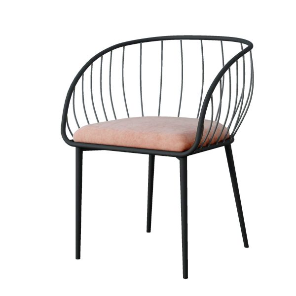 Silla De Asiento En Terciopelo Rosa Y Estructura Negro 80*55*57 Cm