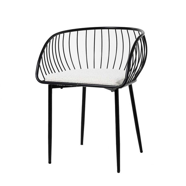 Silla De Asiento En Terciopelo Blanco Y Estructura Negro 80*55*57 Cm