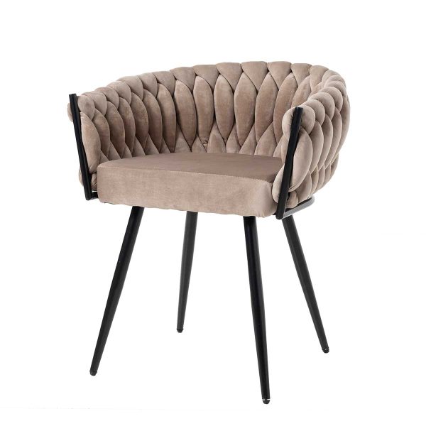Silla De Asiento De Terciopelo Beige Y Estructura Negro 75*59,5*62 Cm