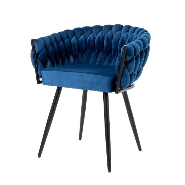 Silla De Asiento De Terciopelo Azul Y Estructura Negro 75*59,5*62 Cm