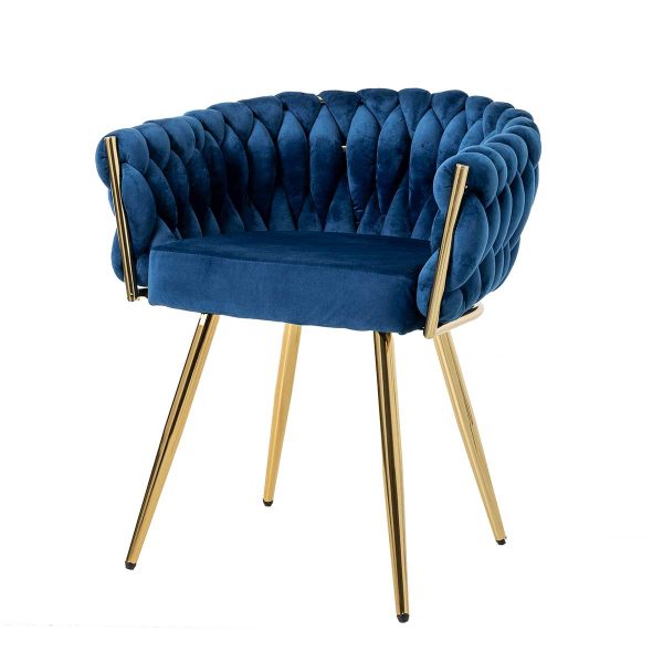 Silla De Asiento De Terciopelo Azul Y Estructura Oro Cromado 75*59,5*62 Cm