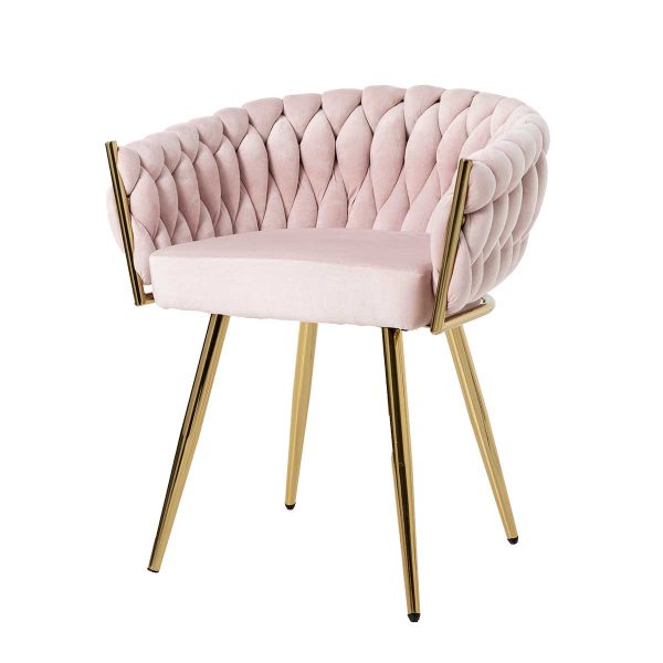 Silla De Asiento De Terciopelo Rosa Y Estructura Oro Cromado Cromado 75*59,5*62 Cm