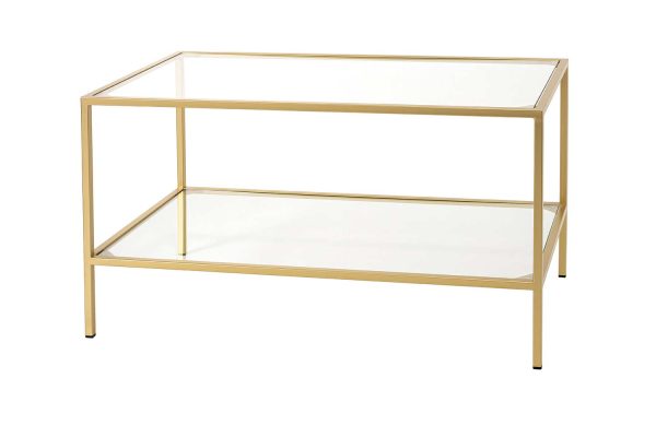 Mesa Centro Metal Dorado, Baldas Cristal Templado