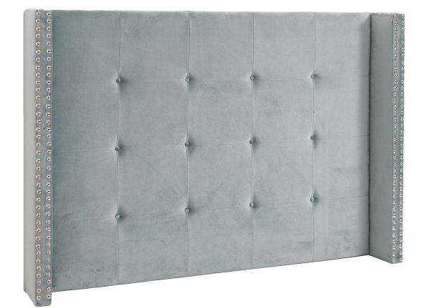 Cabecero Capitoné Cuadrado, Orejas Con Tacha. Terciopelo Turquesa. Para Cama 135-140 Cm
