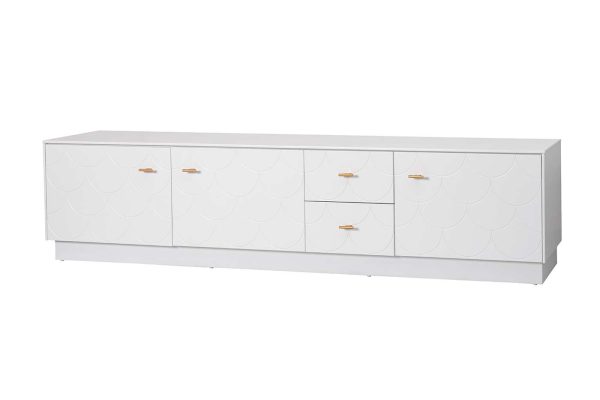 Mueble Tv 3 P. Y 2 C. Ancho 222 Cm. Colección Fish Tale. Lacado Blanco.. Guia Y Visagra Con Freno.