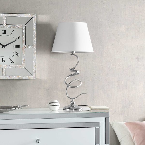 Lampara Plata Cromo Con Pantalla Cotton Blanco. 65*33*33 Cm - Imagen 5
