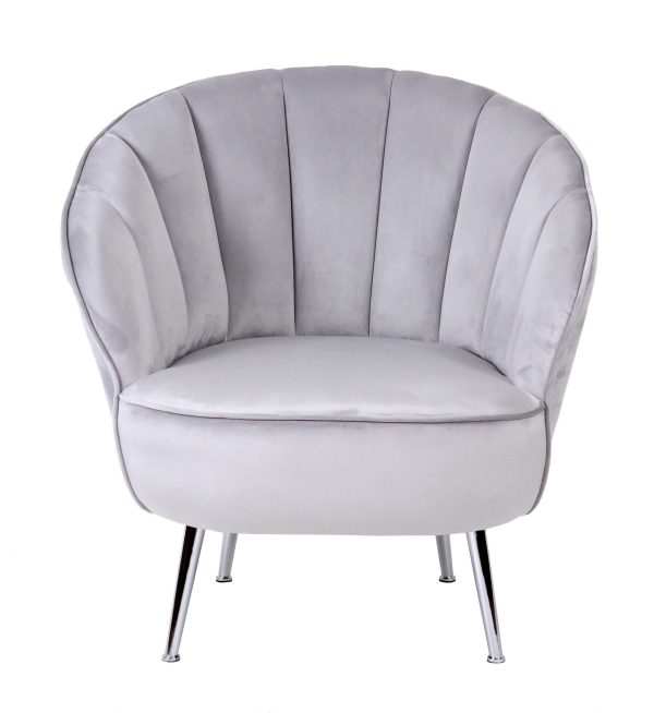 Sillon Abanico Terciopelo Plata, Patas Plata Cromo. 79*76*76 Cm