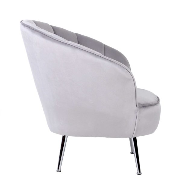 Sillon Abanico Terciopelo Plata, Patas Plata Cromo. 79*76*76 Cm - Imagen 3