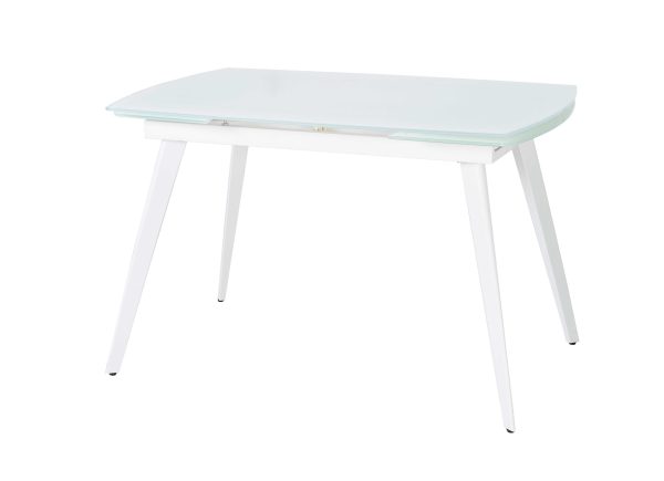 Mesa Extensible, Pata Cristal Templado Ultraclaro 10 Mm Pintado Blanco, Patas Metal Blanco Epoxi. Medida 1200(+300+300)*800*760 Mm