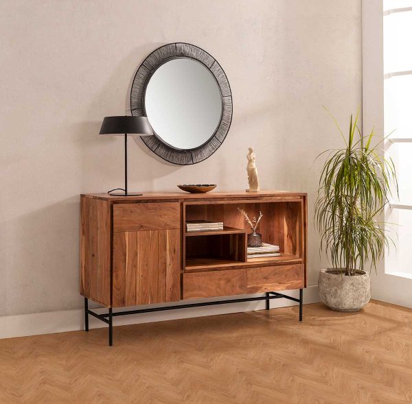 Aparador Acacia Con Luz Y Patas Metal 140*40*80 Cm