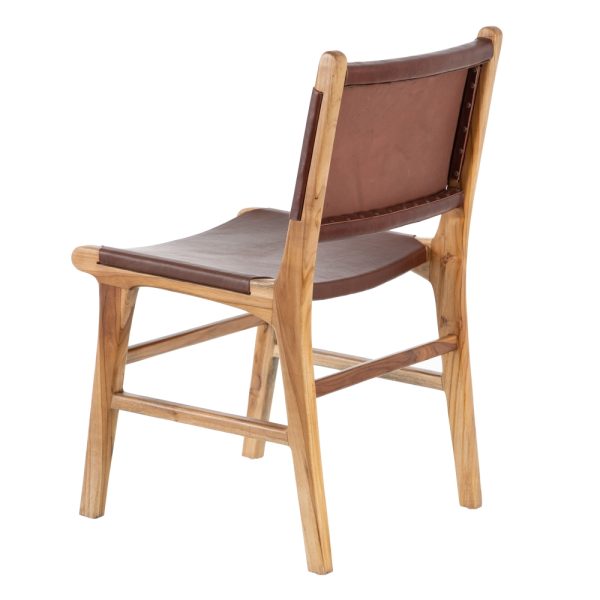 SILLA MARRÓN MADERA TECA-PIEL 50 X 52 X 83 CM - Imagen 4