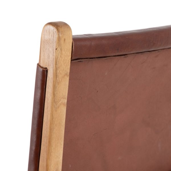 SILLA MARRÓN MADERA TECA-PIEL 50 X 52 X 83 CM - Imagen 6
