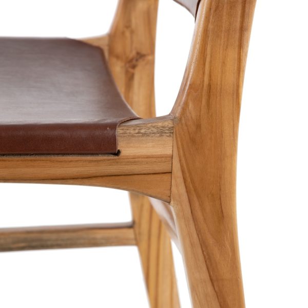 SILLA MARRÓN MADERA TECA-PIEL 50 X 52 X 83 CM - Imagen 9