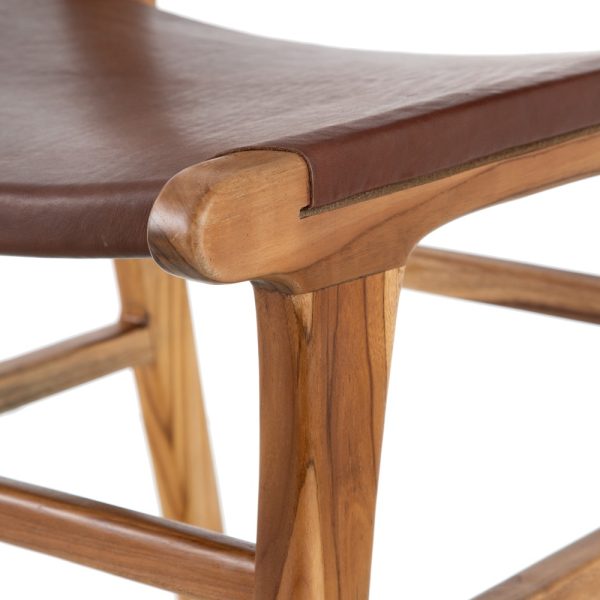 SILLA MARRÓN MADERA TECA-PIEL 50 X 52 X 83 CM - Imagen 10