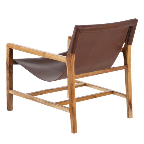 SILLÓN MARRÓN MADERA TECA-PIEL SALÓN 69 X 82 X 82 CM - Imagen 4