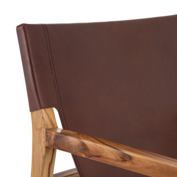 SILLÓN MARRÓN MADERA TECA-PIEL SALÓN 69 X 82 X 82 CM - Imagen 5