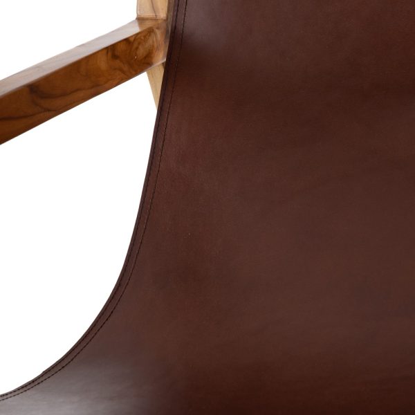 SILLÓN MARRÓN MADERA TECA-PIEL SALÓN 69 X 82 X 82 CM - Imagen 6