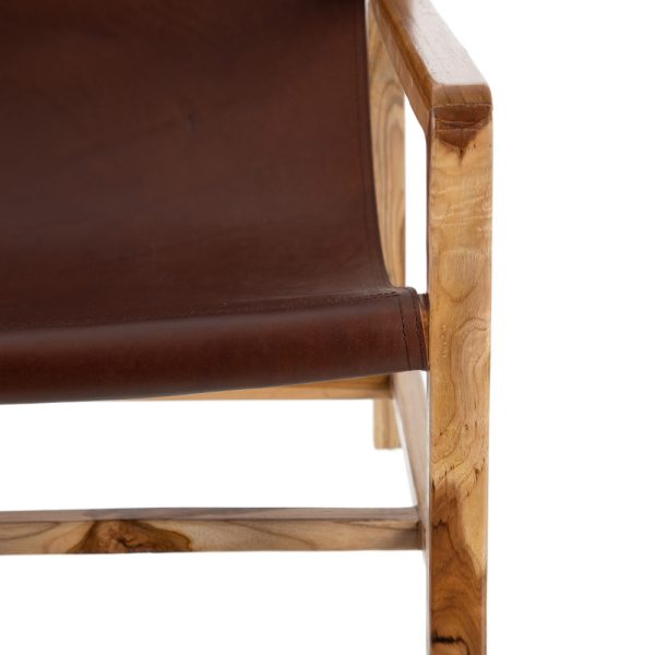 SILLÓN MARRÓN MADERA TECA-PIEL SALÓN 69 X 82 X 82 CM - Imagen 9