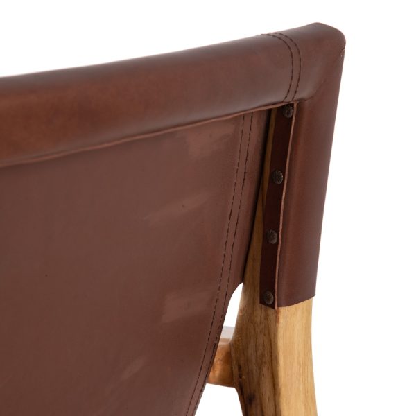 SILLÓN MARRÓN MADERA TECA-PIEL SALÓN 69 X 82 X 82 CM - Imagen 10