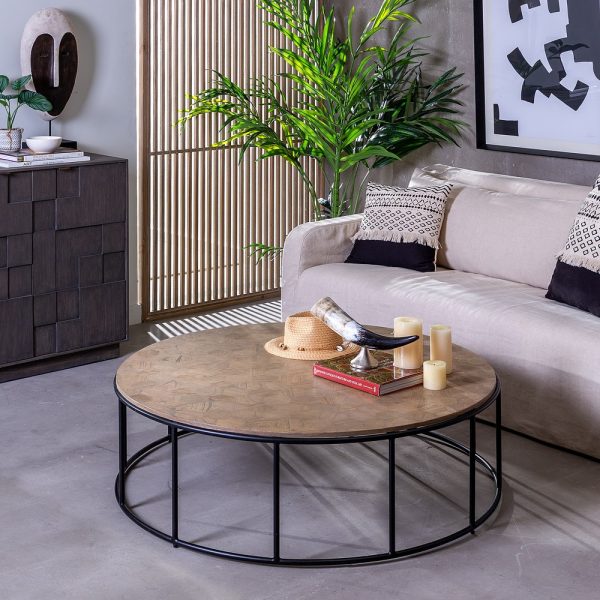MESA CENTRO NATURAL DM-METAL SALÓN 120 X 120 X 35 CM - Imagen 2