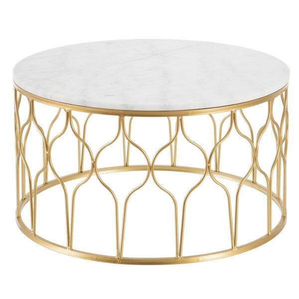 S/2 Mesa Centro Oro-Blanco Metal-Mármol 80 X 80 X 45 Cm - Imagen 3