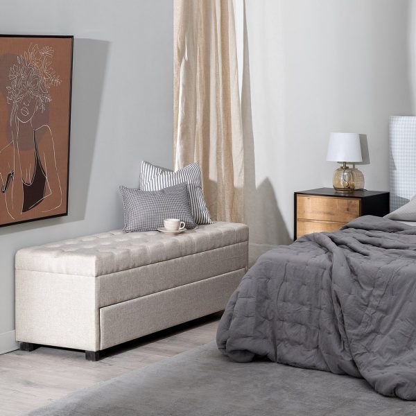Baúl Zapatero Beige Madera / Tejido 140 X 50 X 50 Cm - Imagen 2