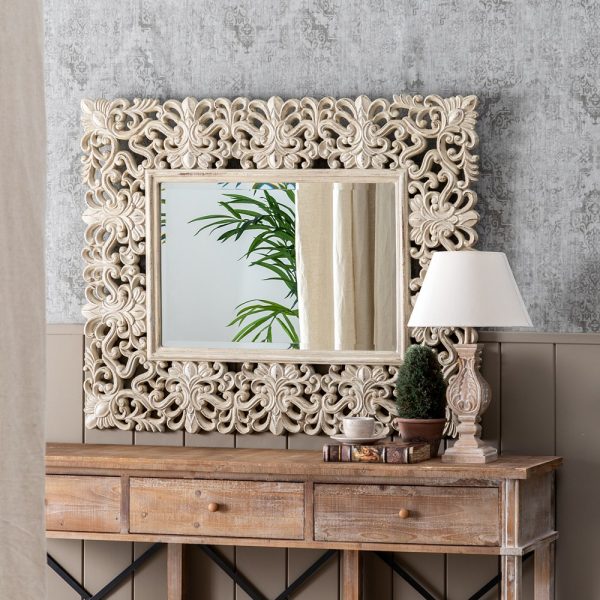 ESPEJO BLANCO ROTO PU/CRISTAL 98 X 3 X 124 CM - Imagen 2