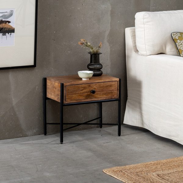 MESITA NATURAL-NEGRO MADERA DE MANGO 50 X 30 X 43,50 CM - Imagen 2