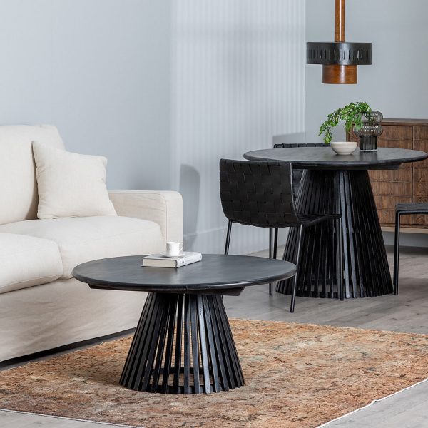 MESA CENTRO NEGRO MADERA DE MANGO SALÓN 90 X 90 X 45 CM - Imagen 2