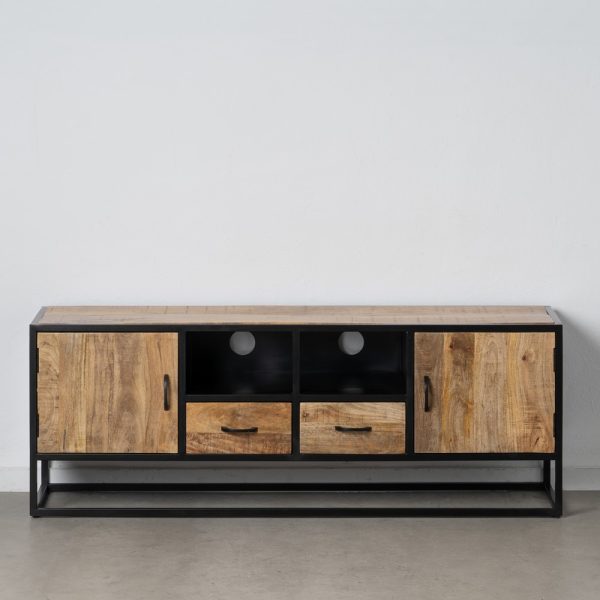 Mueble Tv Natural-Negro Madera-Hierro 150 X 40 X 55 Cm